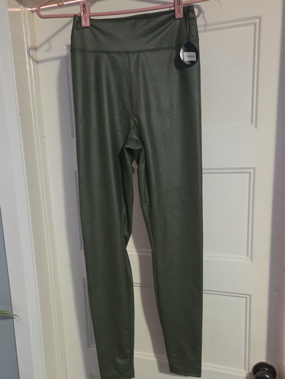 Olive Green Faux Leather Leggings